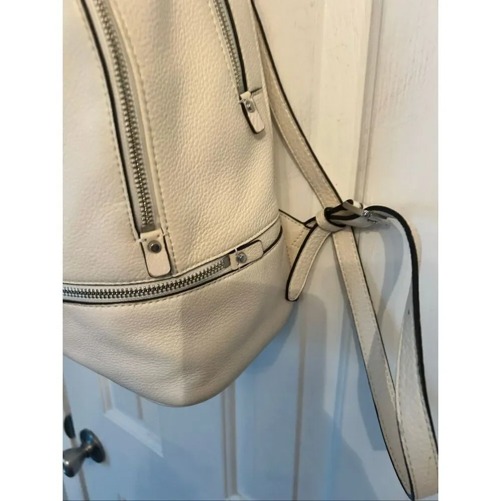 MICHAEL KORS RHEA ZIP BACKPACK PEBBLE LEATHER WHITE/SILVER